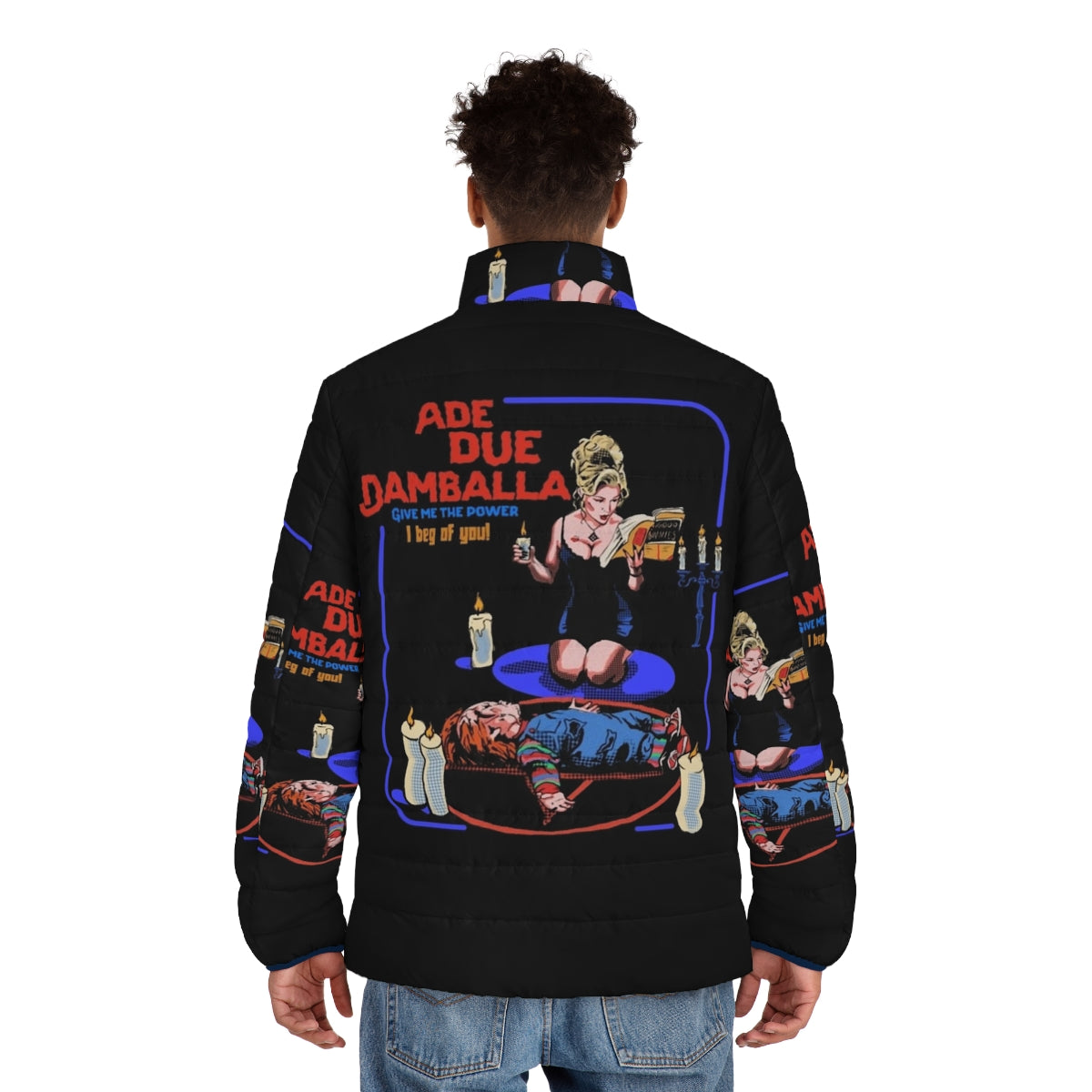 Ade Due Damballa Puffer Jacket featuring Chucky and Tiffany from the Bride of Chucky movie - men back