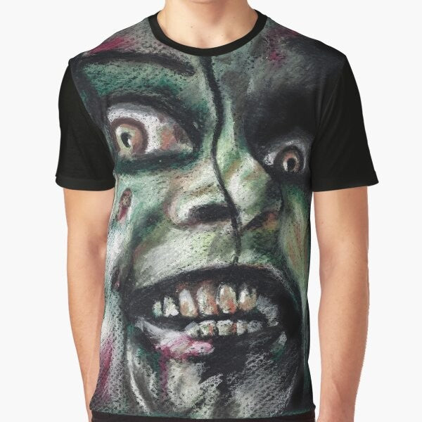 The Evil Dead cult classic horror movie graphic t-shirt featuring Mia and the possessed deadites