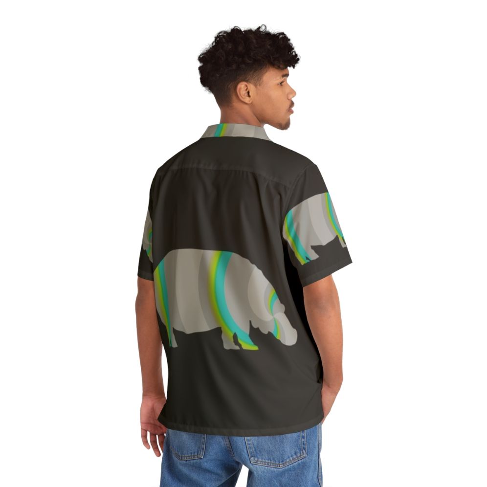 Vibrant Hippo Hawaiian Shirt with Legendary Animals Abstract Art - People Back