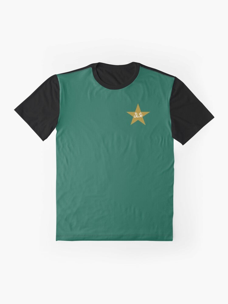 Pakistan Cricket Team Logo Graphic T-Shirt featuring Babar Azam, the star cricketer - Flat lay