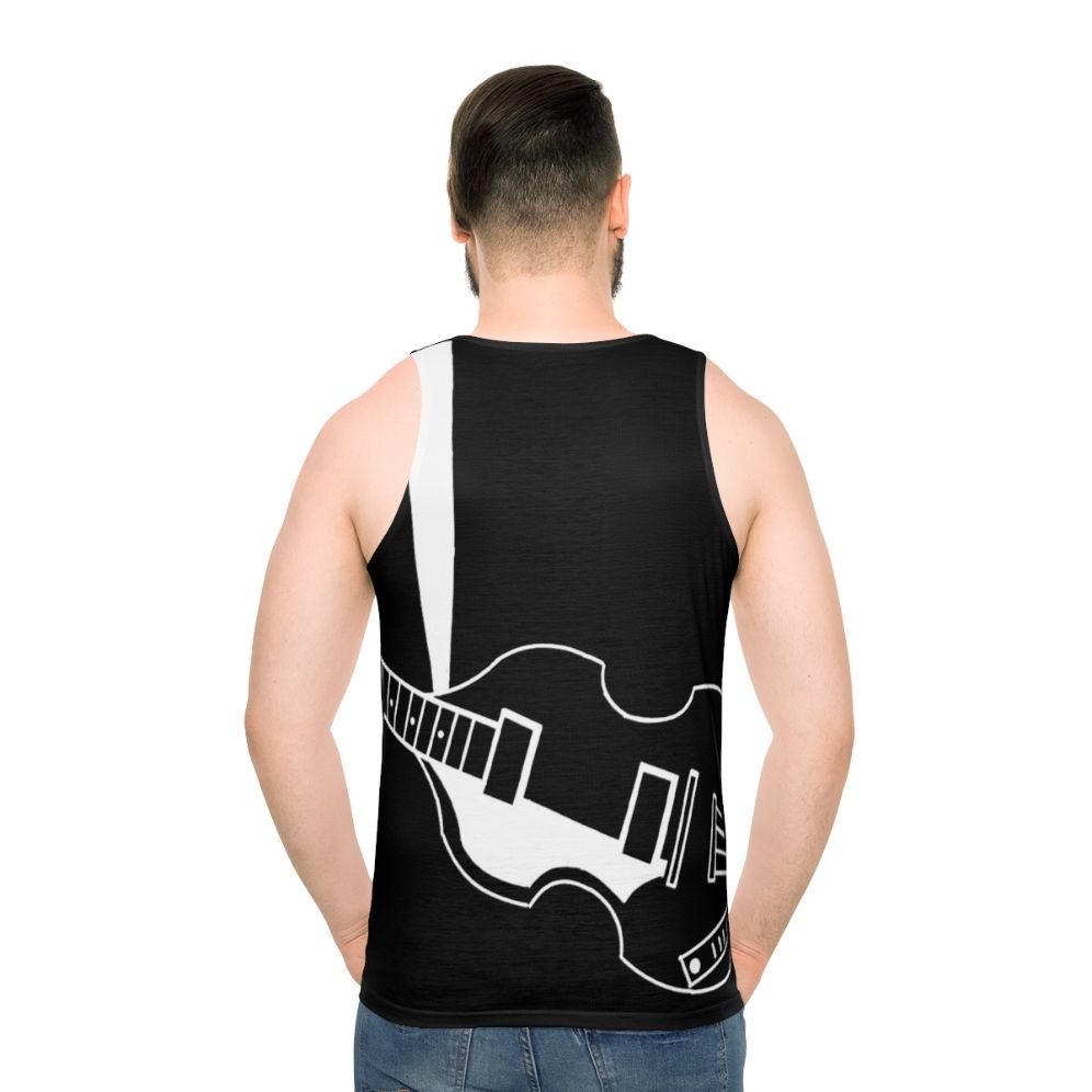 Unisex violin bass tank top featuring a music and beatles design - men back