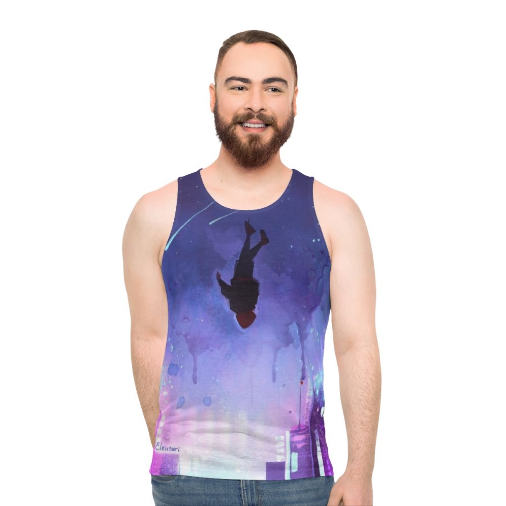 Spiderverse inspired unisex tank top with "What's Up Danger" design - men