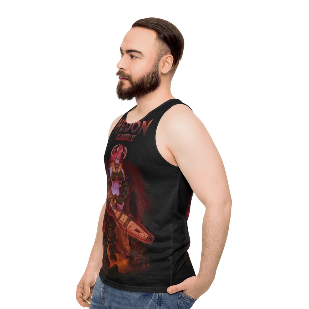 Fantasy gaming character demon retro splash unisex tank top - men side