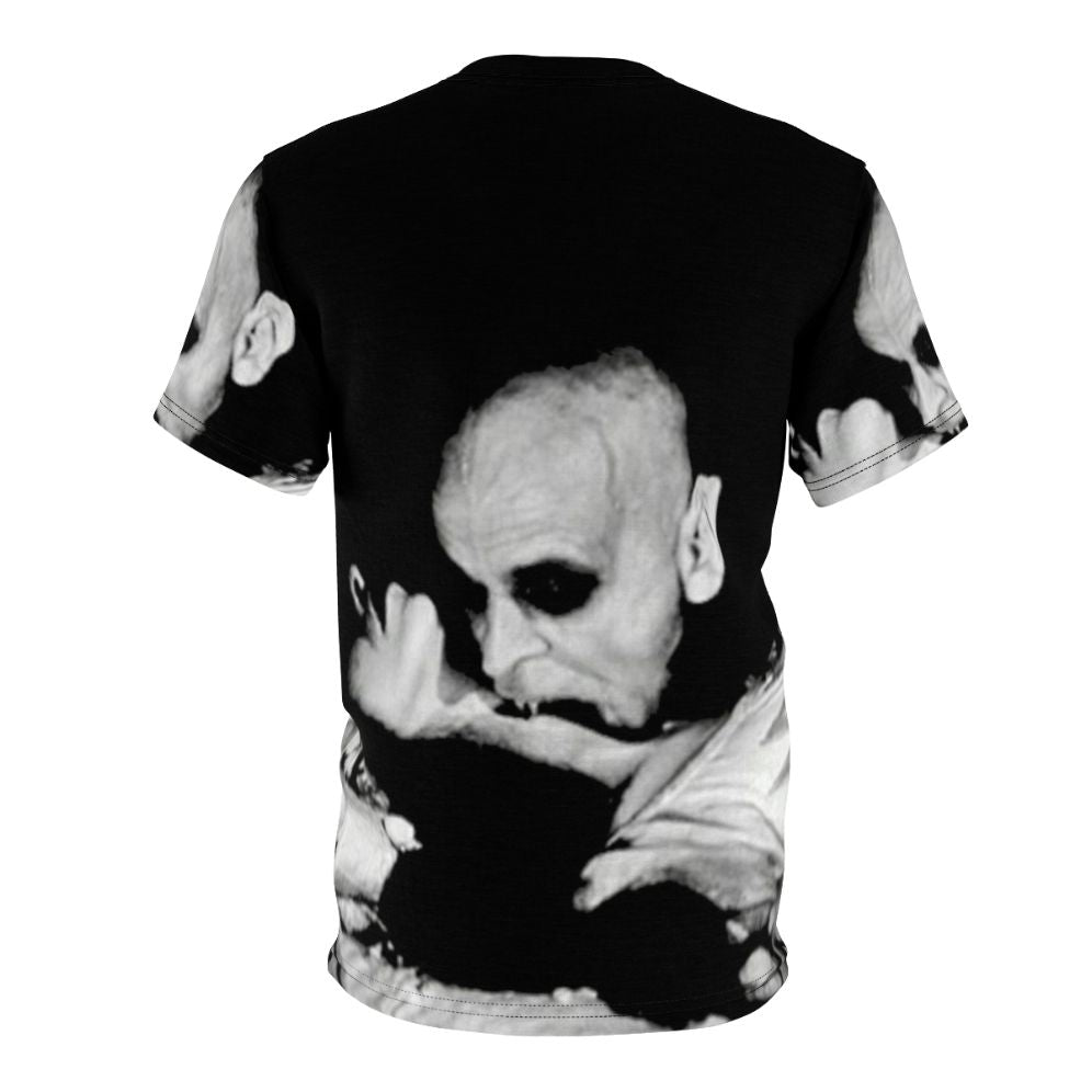 Vintage-style t-shirt featuring Nosferatu, the iconic silent horror film monster - Back