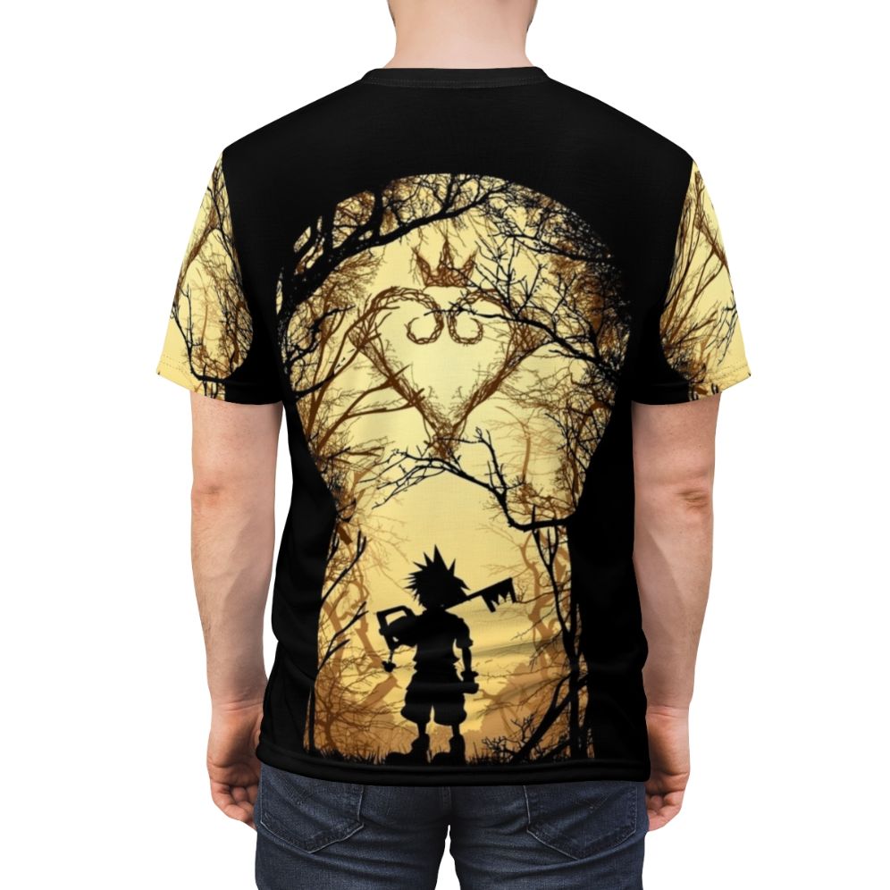 Stylish t-shirt featuring a custom kingdom hearts-inspired design with celestial elements - men back