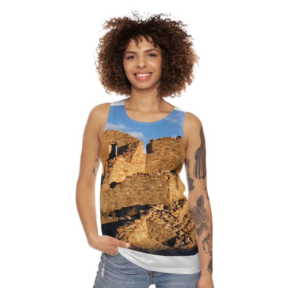 Anasazi Masonry Unisex Tank Top with Chaco Canyon Prehistoric Design - women