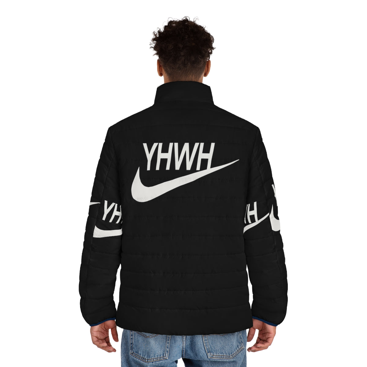 YHWH Sports Logo Puffer Jacket - Christian Activewear for Teens - men back