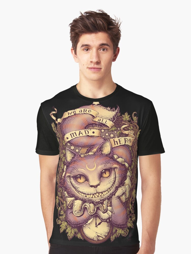 Cheshire Cat Graphic T-Shirt - Alice in Wonderland Inspired Retro Design - Men