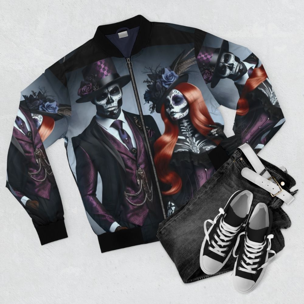 Baron Samedi and Manman Brigitte Voodoo Bomber Jacket - Flat lay