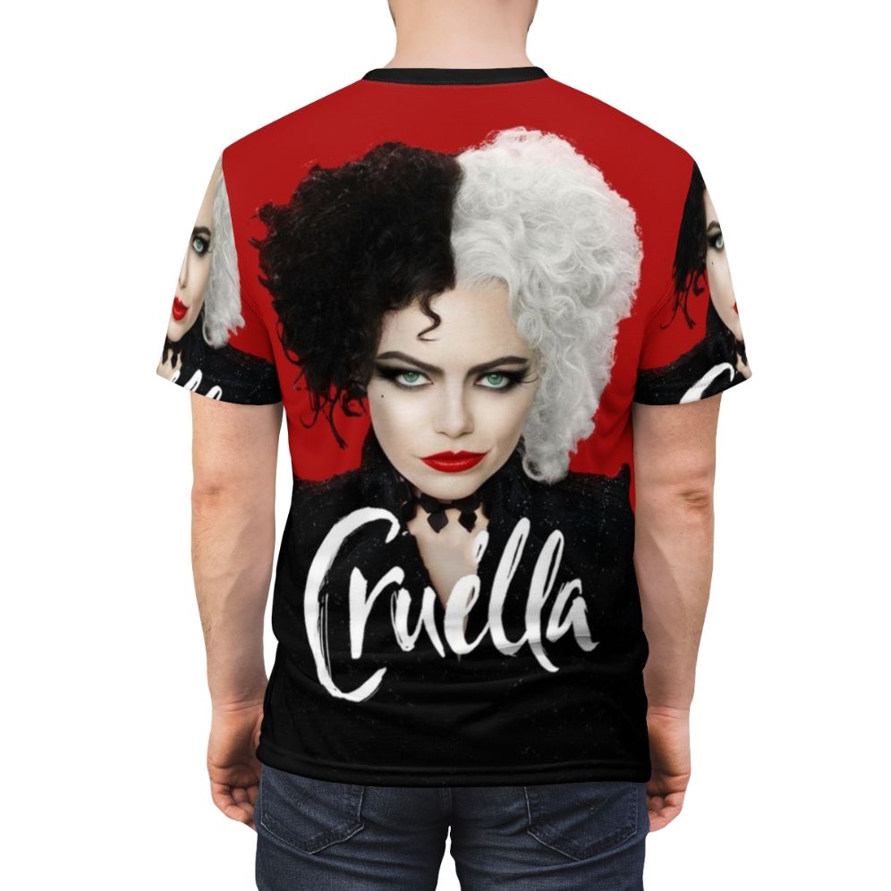 Stylized Cruella de Vil inspired art print T-shirt design - men back