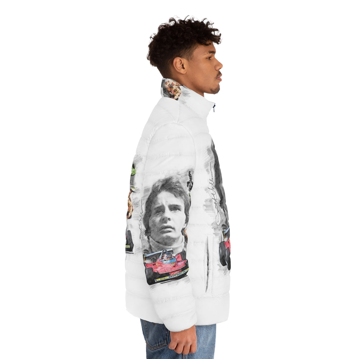 Gilles Villeneuve Puffer Jacket - Racing enthusiast's outerwear featuring iconic racing legend - men side right