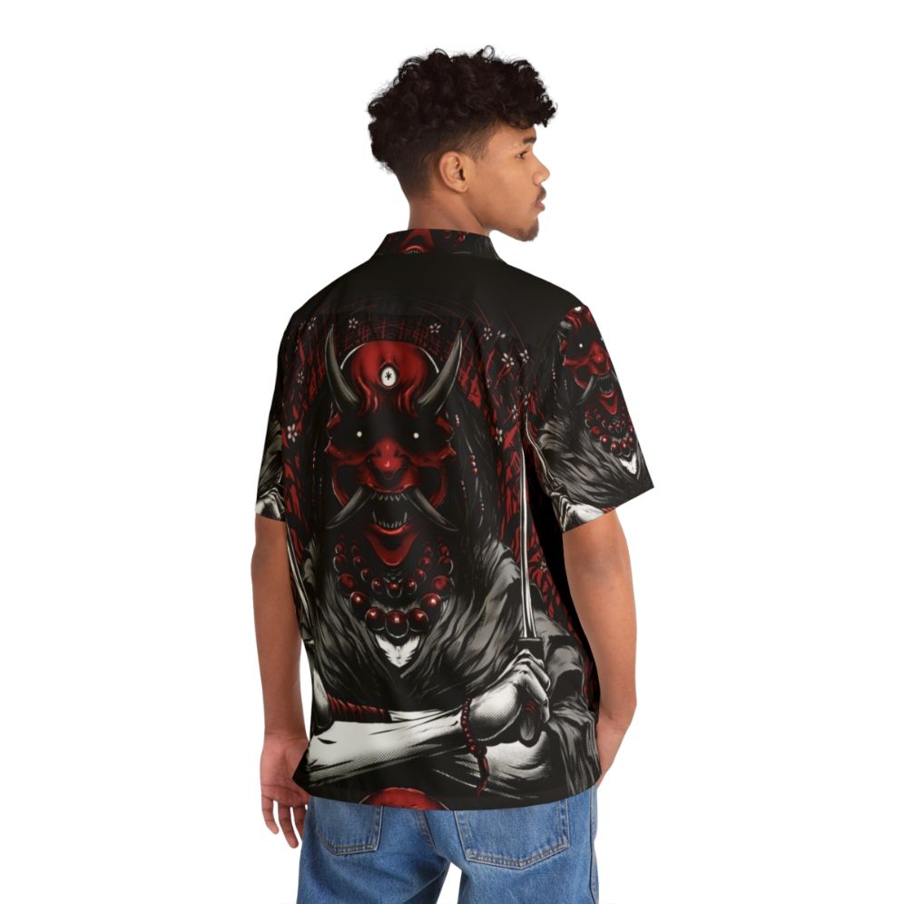 Oni Hawaiian Shirt with Demon, Skull, and Sakura Floral Design - People Back