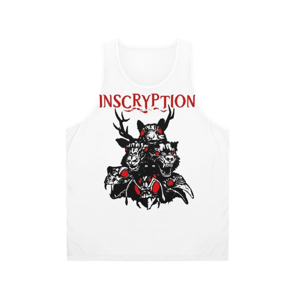 Unisex tank top with totems and inscryption encryption logo design