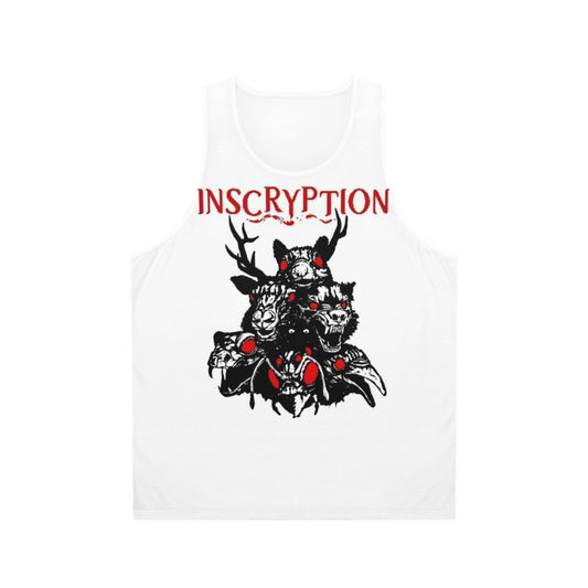 Unisex tank top with totems and inscryption encryption logo design