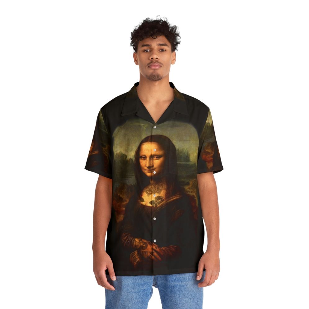 Mona Lisa inspired Hawaiian shirt with tattoo art design - People Front