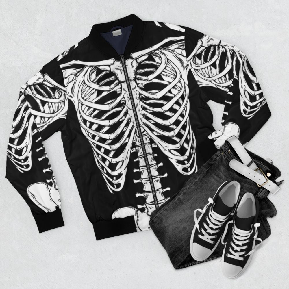 Anatomically Correct Human Skeleton Bomber Jacket - Flat lay