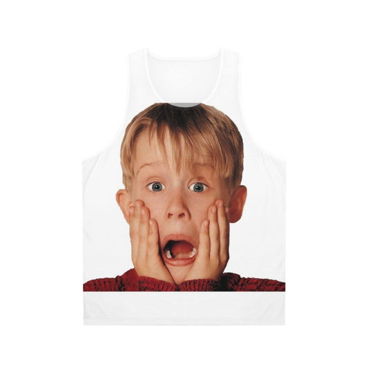 Macauly Culkin in his iconic "Home Alone" role on a unisex tank top