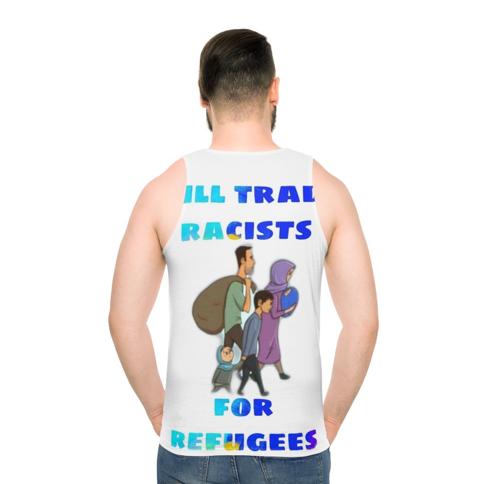 Unisex tank top with anti-racism message - men back