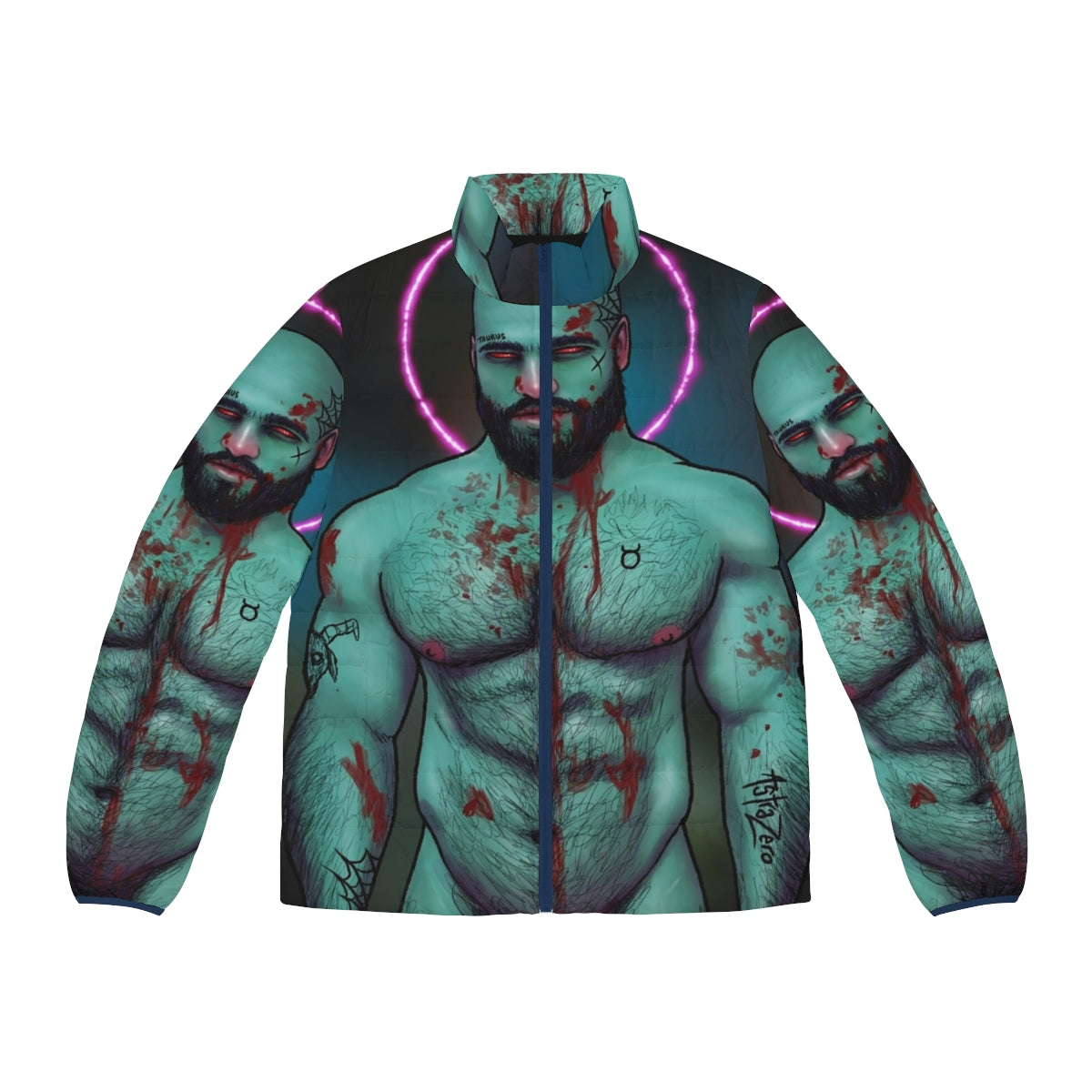 Astra Zero Gay Punk Puffer Jacket for Muscle Daddies, featuring a dark, edgy design