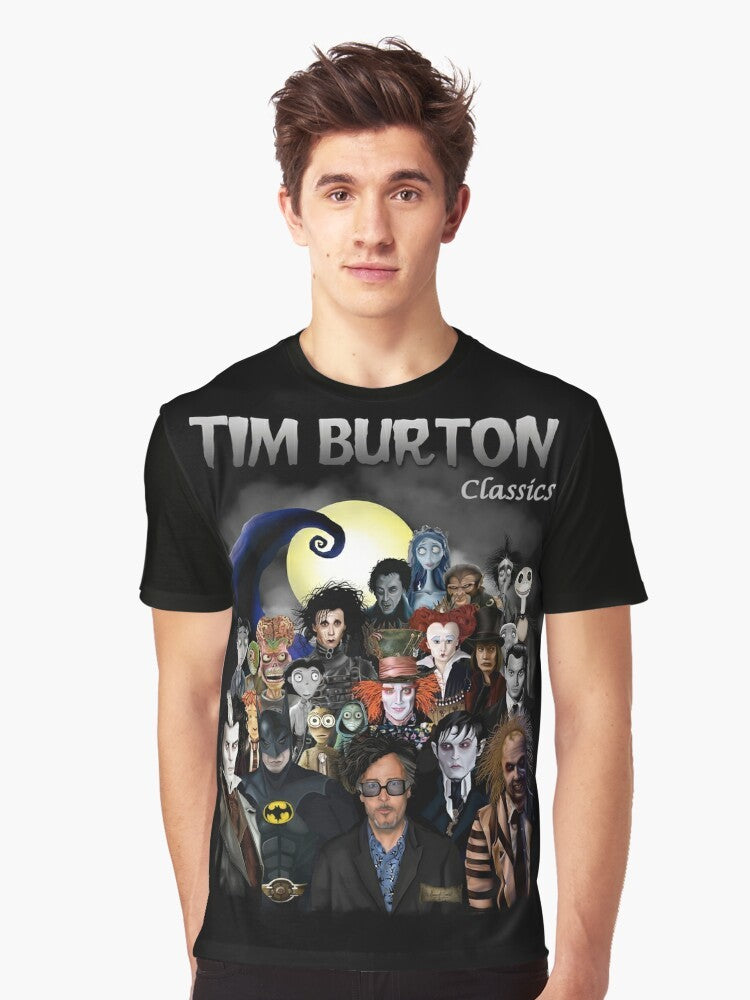 Tim Burton-inspired graphic t-shirt featuring iconic gothic art and horror film elements - Men