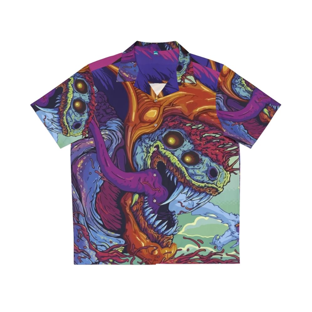 Hyper Beast Hawaiian Shirt featuring vibrant watercolor patterns and gaming elements