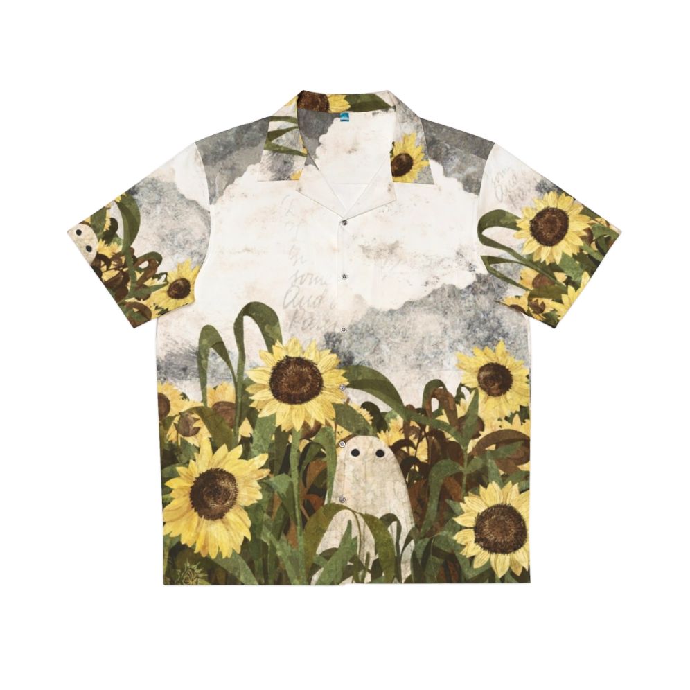 Vintage Hawaiian shirt with a ghostly sunflower field design