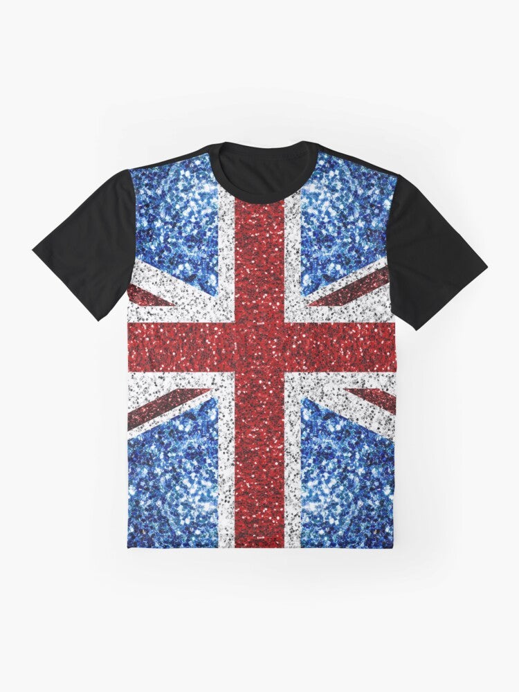 UK flag t-shirt with faux glitter and sparkles - Flat lay