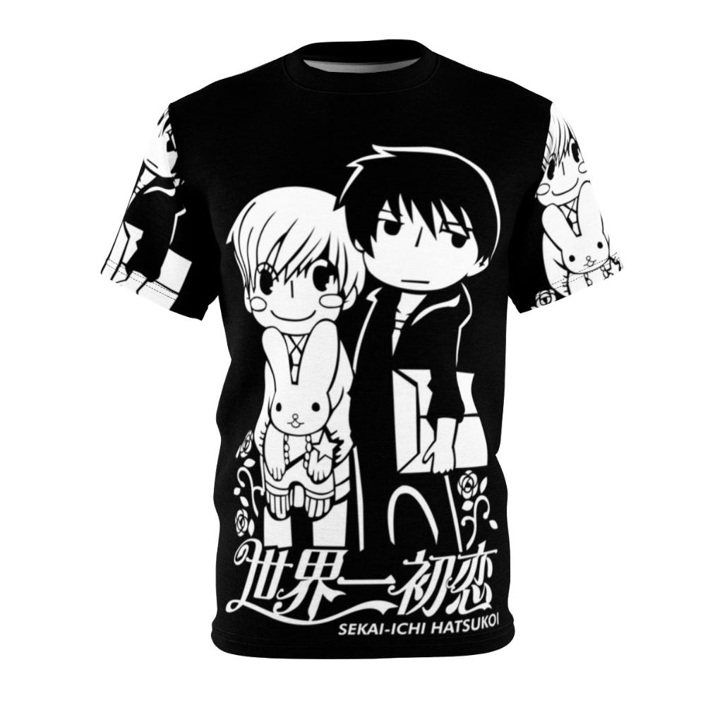 Sekai Ichi Hatsukoi inspired anime t-shirt featuring characters Ritsu Onodera and Masamune Takano