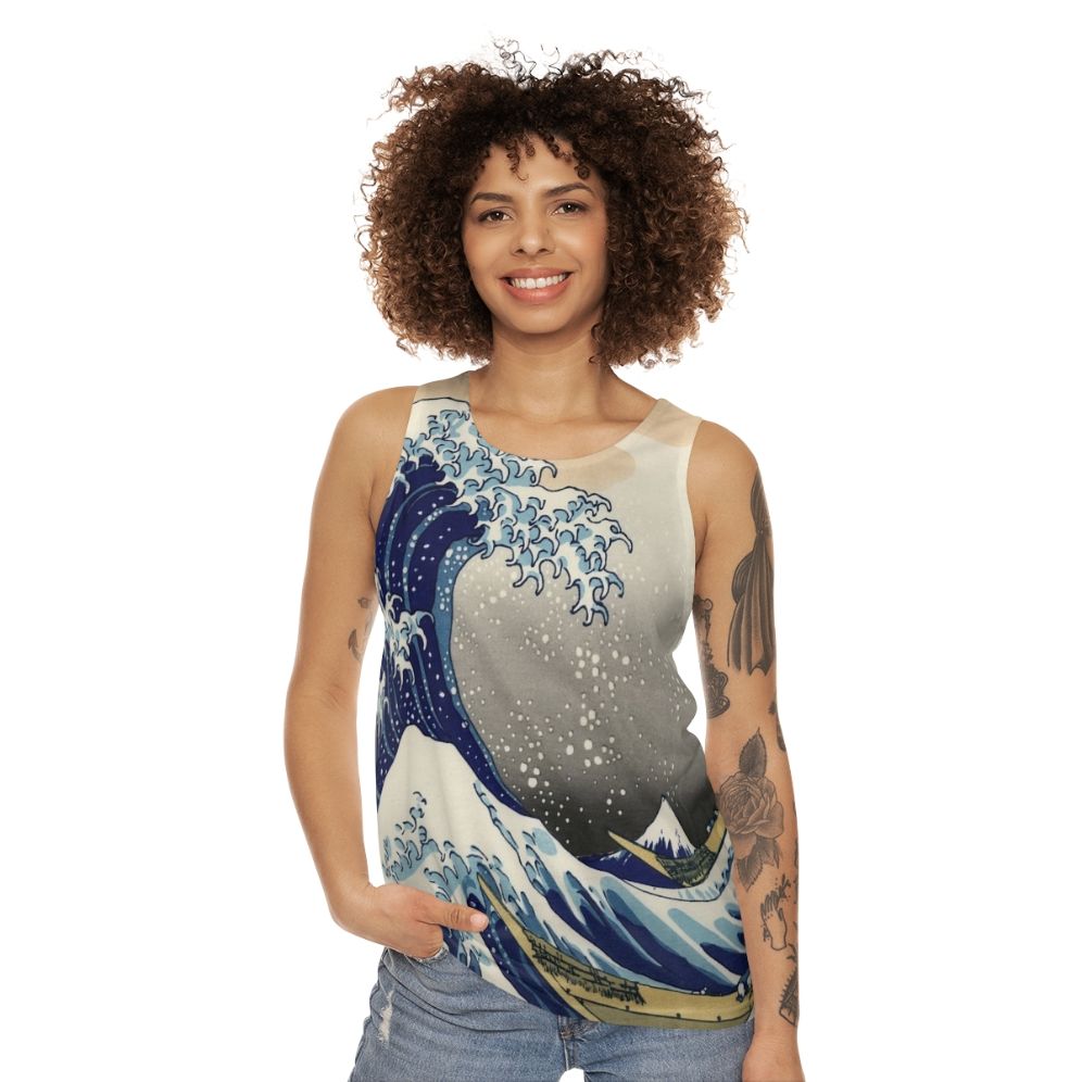 Unisex tank top featuring the iconic Hokusai Great Wave off Kanagawa artwork - women