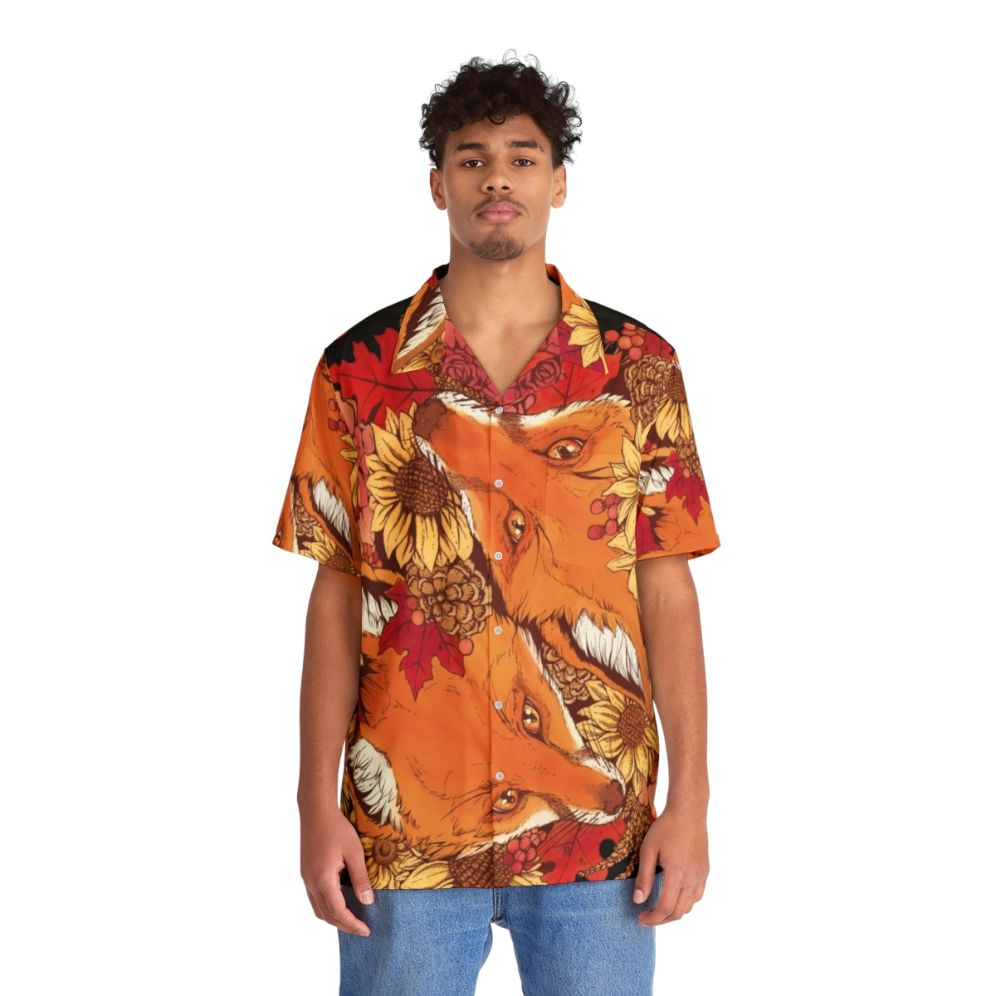 Autumn fox bloom floral Hawaiian shirt - People Front