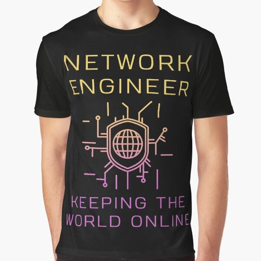 Network engineer graphic t-shirt with the text "Keeping the World Online"