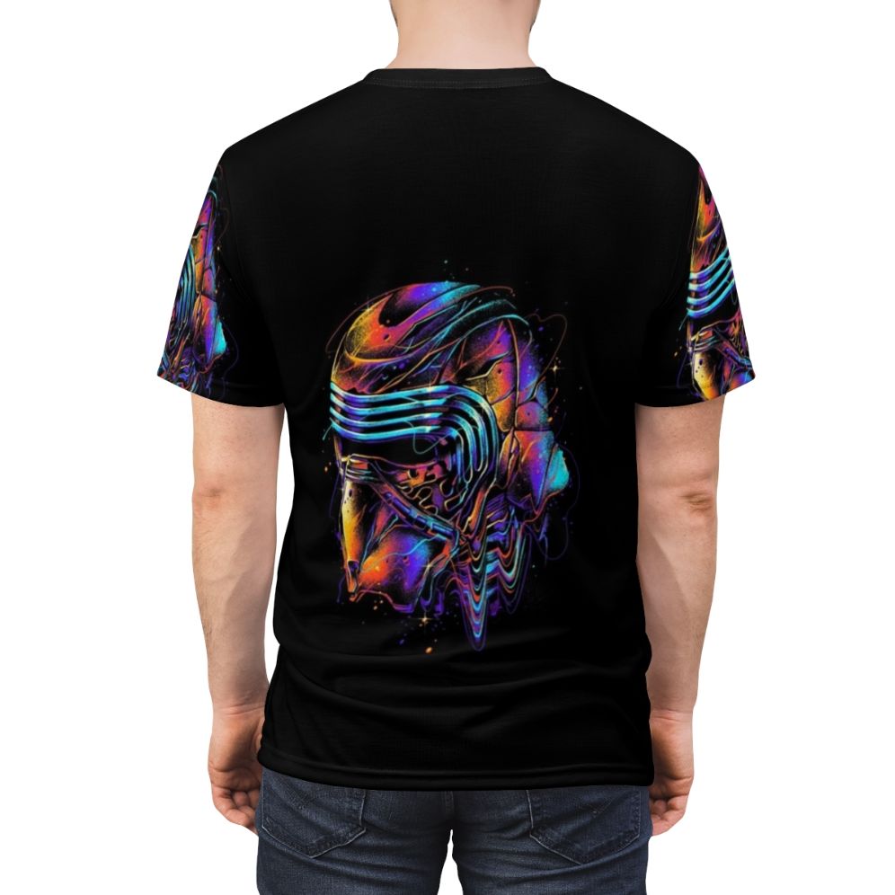 Colorful t-shirt featuring a vibrant sci-fi inspired galaxy print design - men back