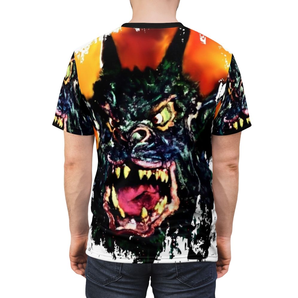 Retro horror cult classic t-shirt with a night of the demon inspired design - men back