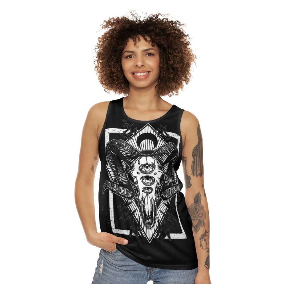 Monochrome ram skull unisex tank top - women