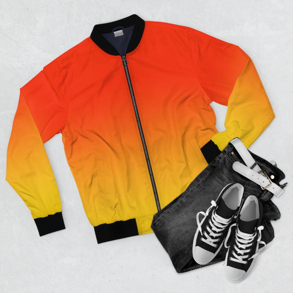 Ombre orange red gradient bomber jacket with a chic, two-tone design - Flat lay