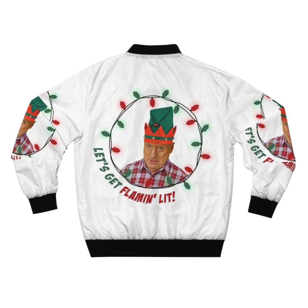 Ugly Christmas sweater bomber jacket with Elf and ALF designs - Back