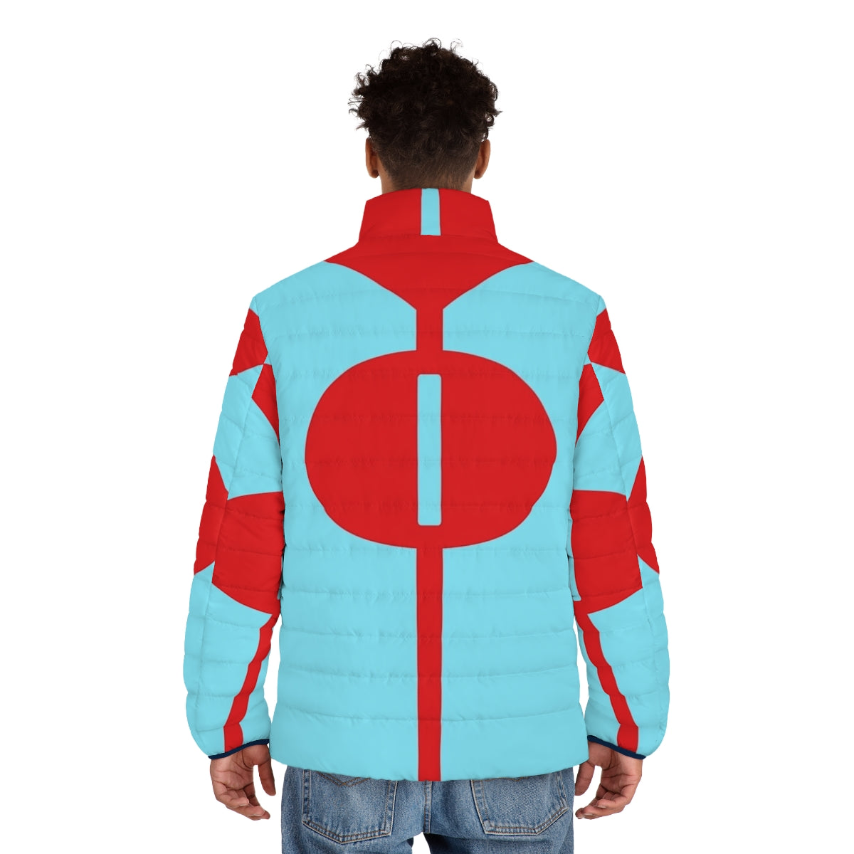 Superhero Invincible Puffer Jacket featuring Omni Man design - men back