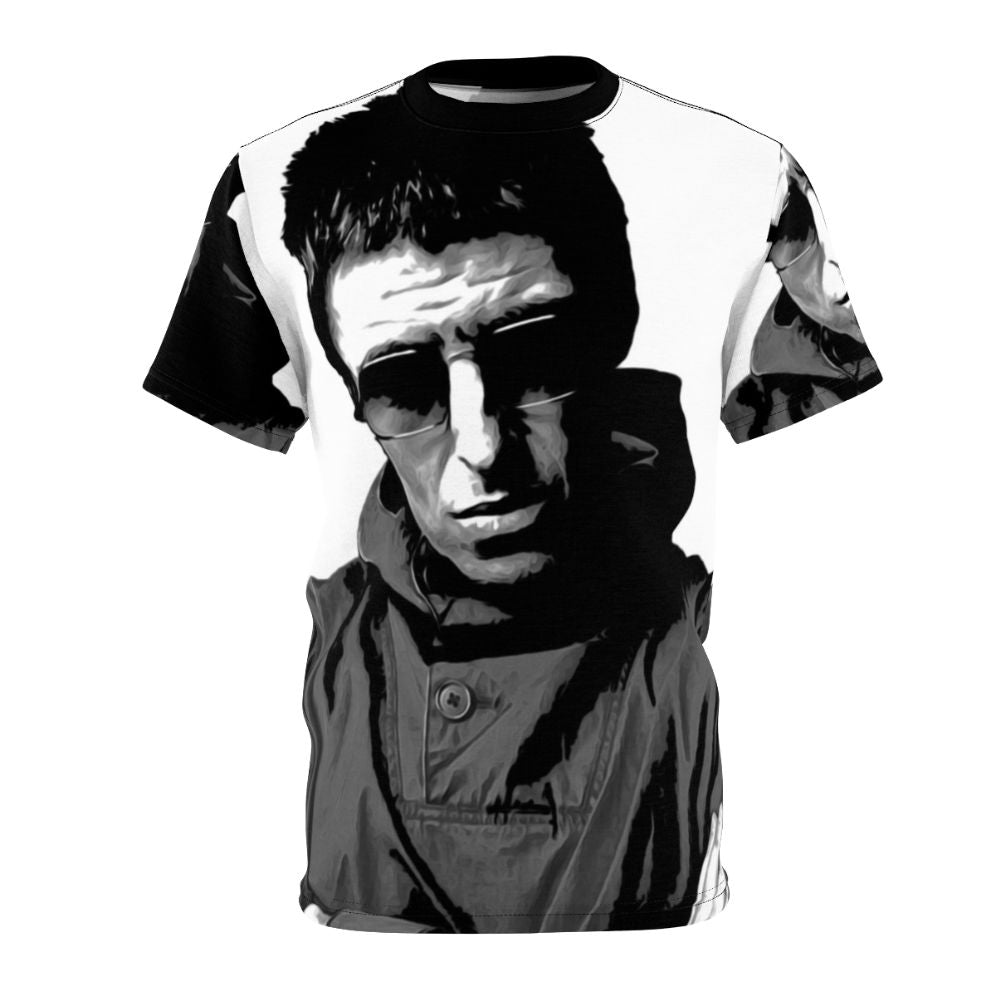 Liam Gallagher Inspired T-shirt featuring a colorful all-over print design