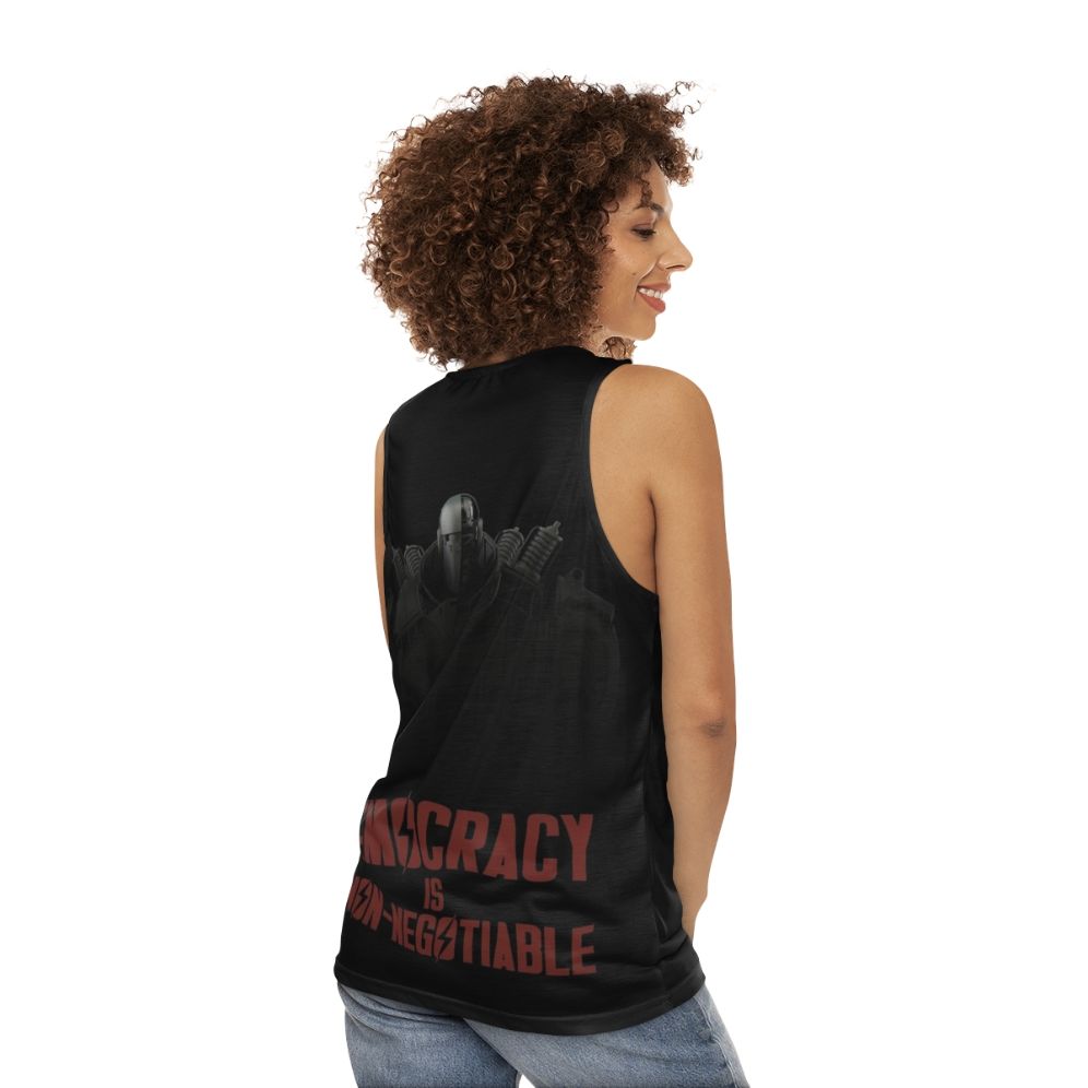 Liberty Prime Democracy Is Non-Negotiable Unisex Tank Top - women back