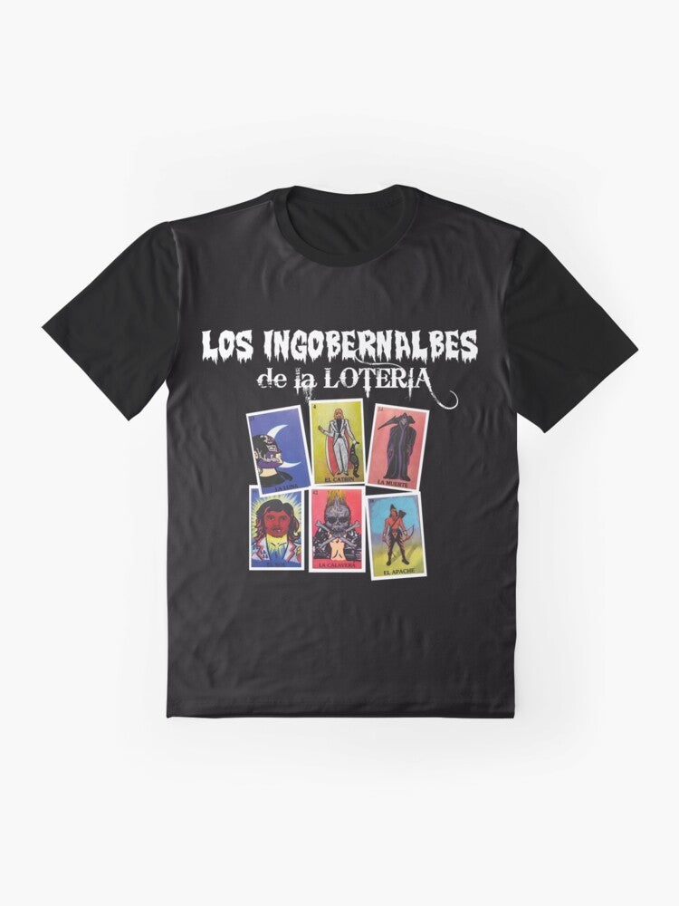 Los Ingobernables de JAPON graphic t-shirt featuring the NJPW Loteria design - Flat lay