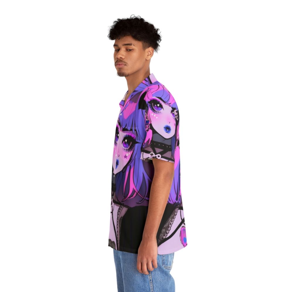 Kawaii anime goth Hawaiian shirt with pink, purple, and black colors - People Left