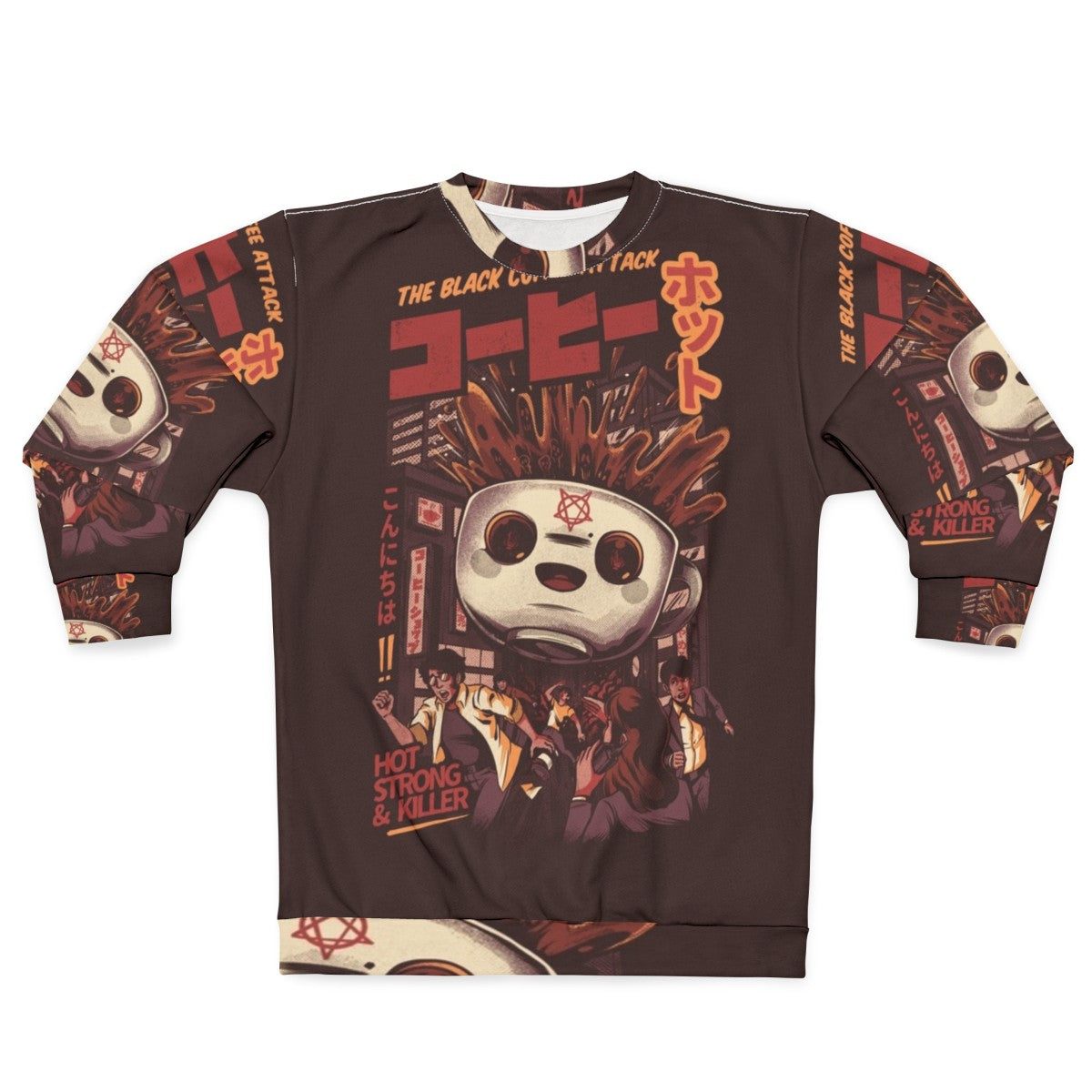 Black magic coffee sweatshirt with Japanese-style graphic design