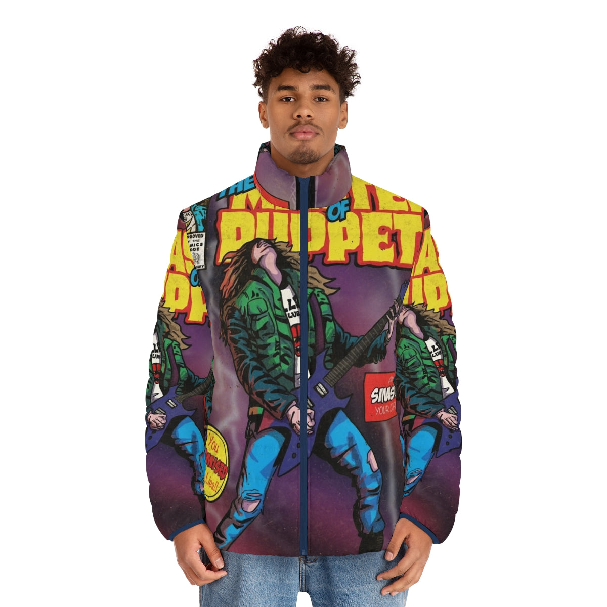 Master Puffer Jacket with Stranger Things Eddie Munson and Metallica Inspired Design - men front