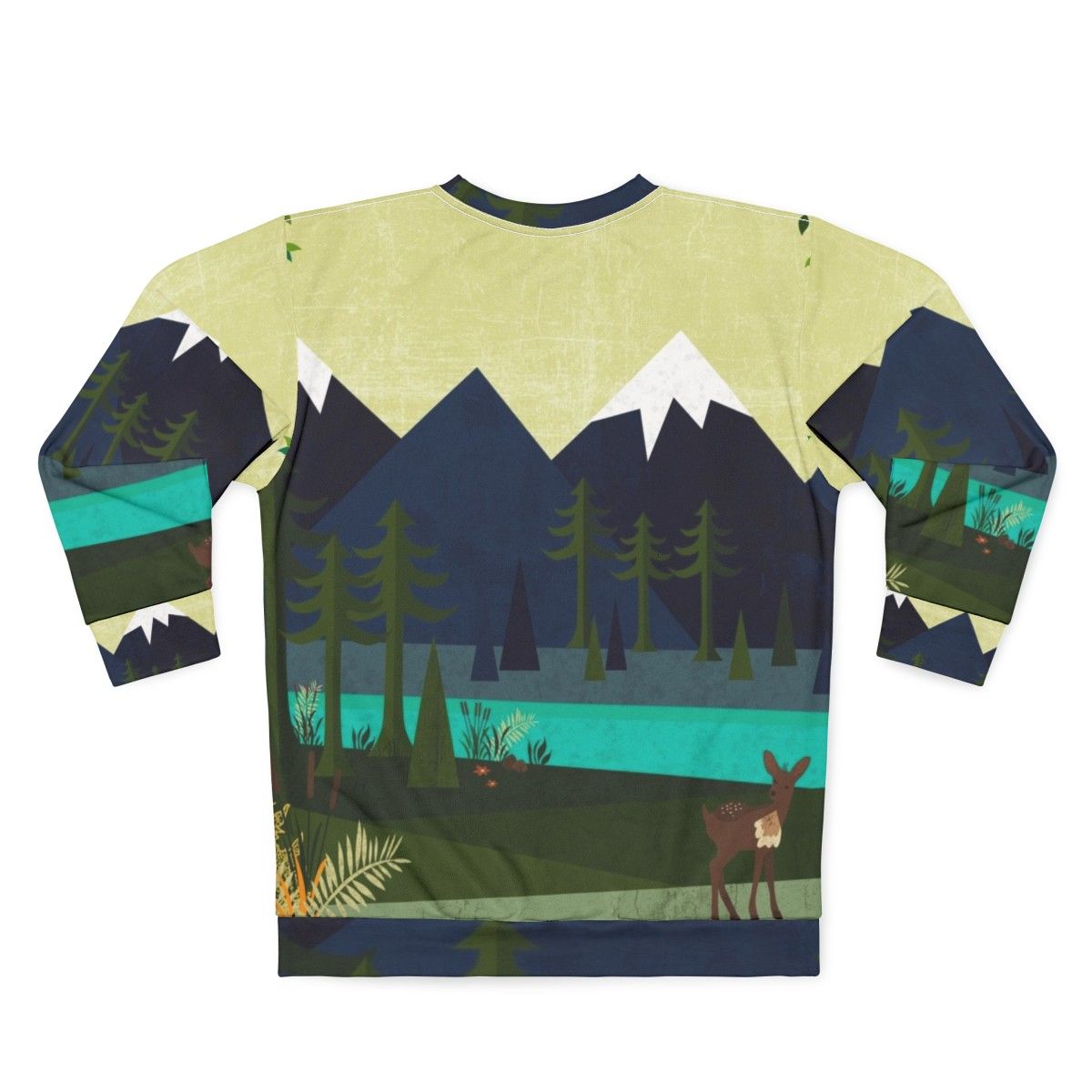 Outdoor Adventure Landscape Sweatshirt with Deer Design - Back