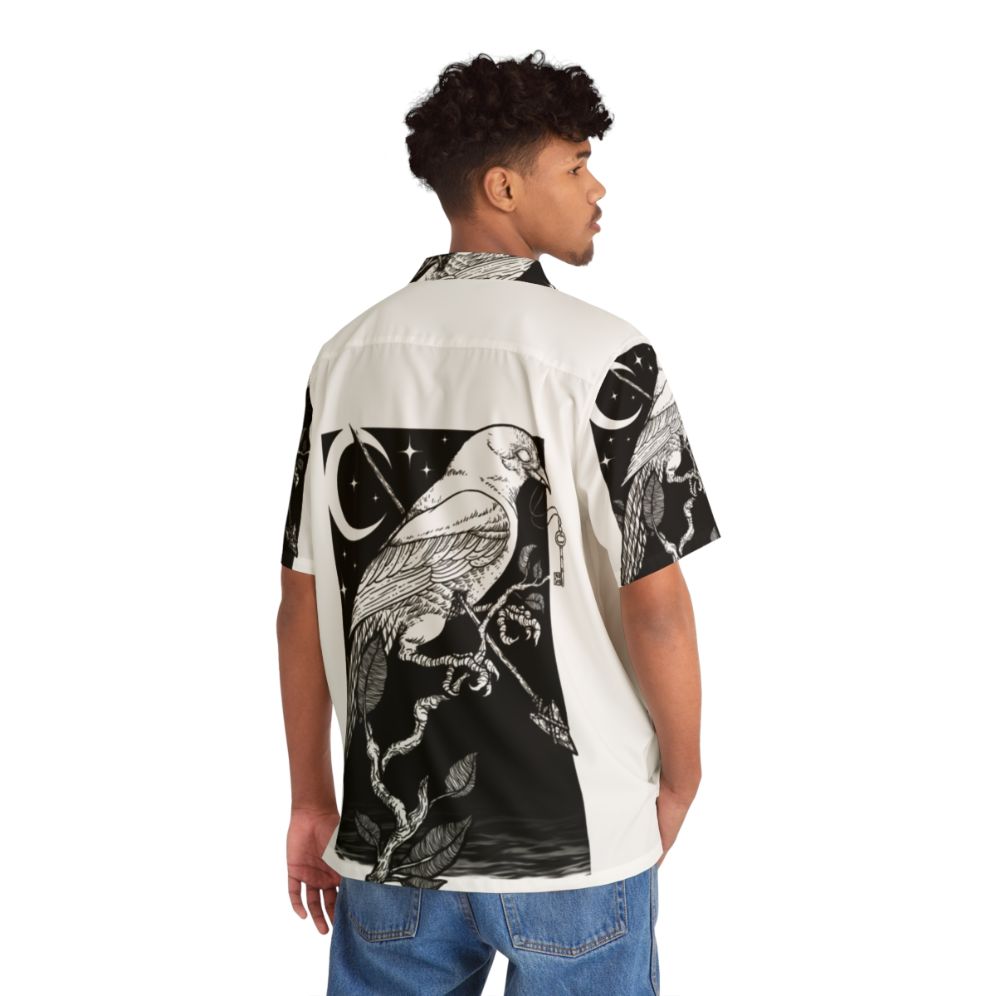 Gothic Night Crow Hawaiian Shirt with Dark Moon Occult Design - People Back