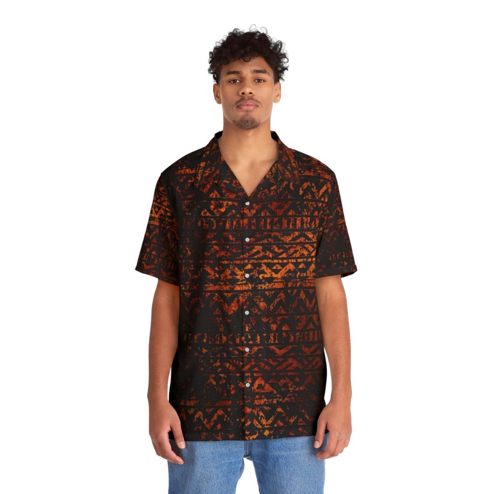 Grunge bronze tribal ethnic pattern Hawaiian shirt - People Front