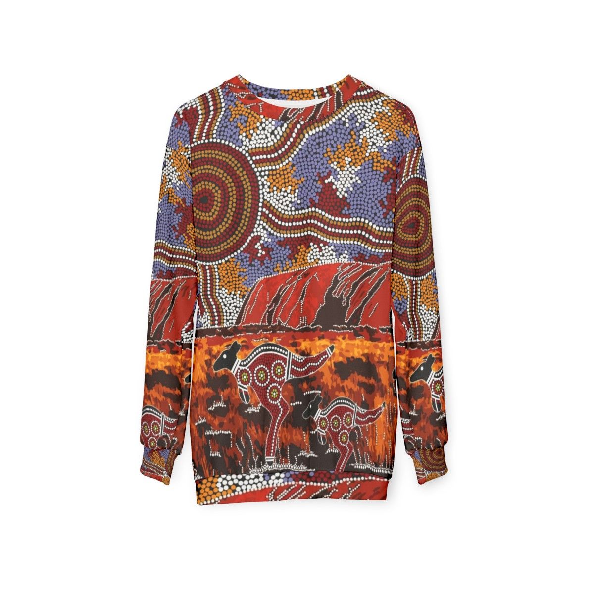 Uluru Ayers Rock inspired Aboriginal art sweatshirt - hanging