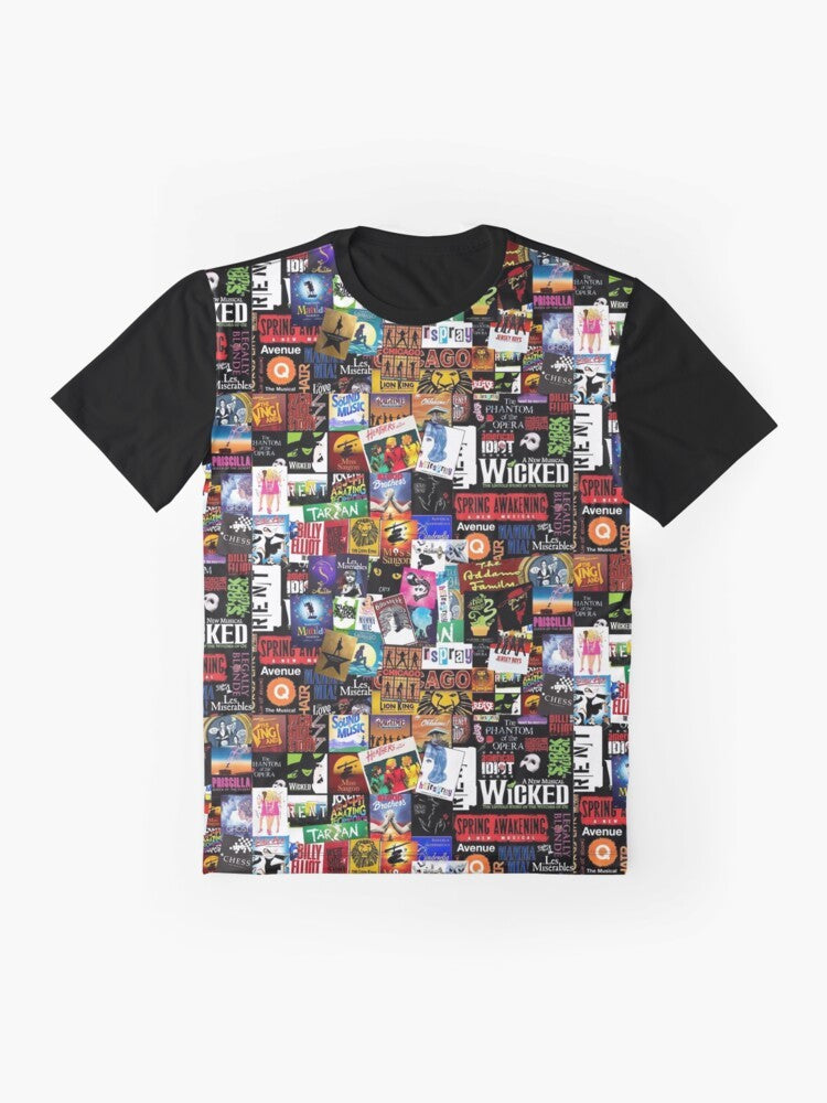 Musicals Collage II Graphic T-Shirt featuring a collage of musical theater elements - Flat lay