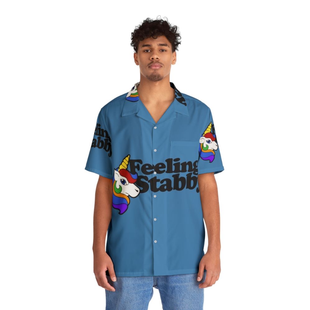 Feeling Stabby Sassy Hawaiian Shirt with Cute Stabby Unicorns - People Front