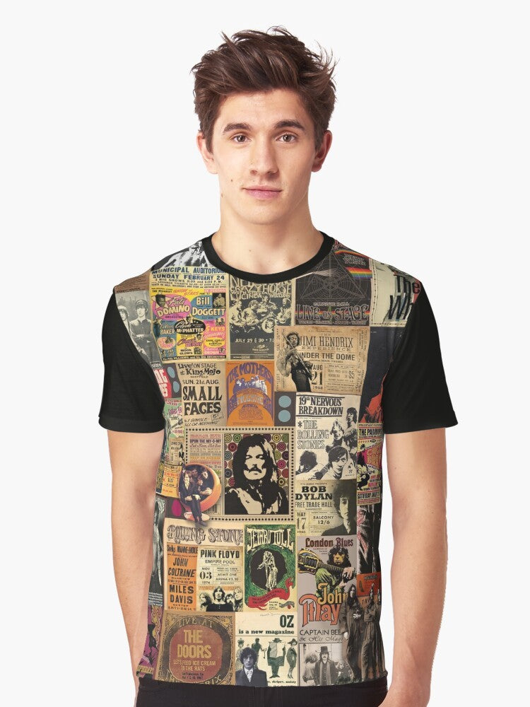 Rock and Roll Graphic T-Shirt featuring a colorful collage design with musical elements - Men